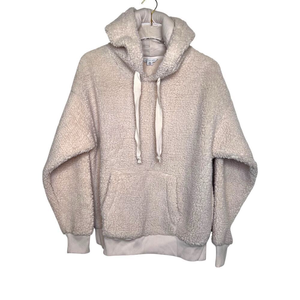 American Eagle Sherpa Fleece Hoodie Pullover in Beige Women's Medium - Picture 2 of 9